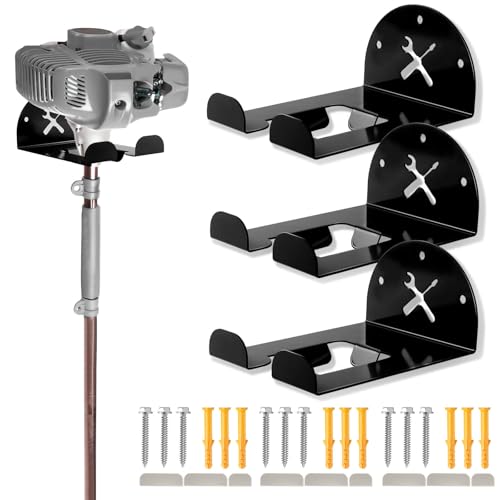 Upgraded Trimmer Rack Wall Mount - 8" Heavy Duty Weed Eater Hanger for Garage Wall, Garden Power Tool Holder Organizer Hooks for Grass Trimmer, Hedge Trimmer, Leaf Blower and Chainsaw, Black, 3 Pack - color: Black-3Pack