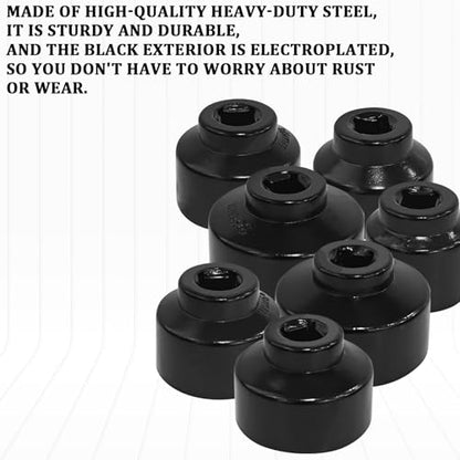 Oil Filter Socket Set Oil Filter Wrench Removal Tool Kit Includes 24mm 27mm 29mm 30mm 32mm 36mm 38mm, Fuel Filters Cap Remover Installer Socket Tool for Car Oils Change Accessories （7PCS）