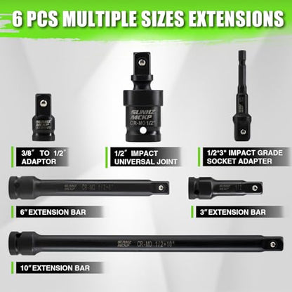 SUNHZMCKP 1/2" Socket Set, 21pcs Drive Deep Impact Socket Set, 6 Point Standard Metric Sockets (10mm - 24mm), Including 3 ", 6", 10" Impact Extension Bar and Drill Socket Adapter, Cr-MO - size: 21-Pc 1/2" Drive Metric Socket Set