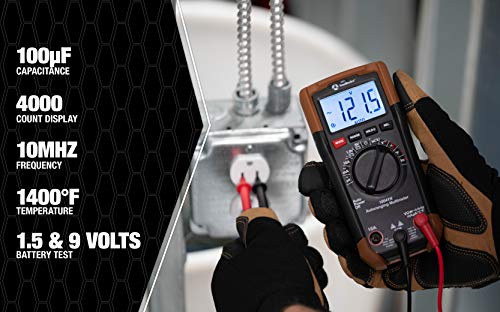 Southwire Auto Range Multimeter 10041N - Multi-Function Digital Multimeter with Backlit Display - Durable Double-Molded Housing - 12 Test Functions