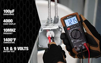 Southwire Auto Range Multimeter 10041N - Multi-Function Digital Multimeter with Backlit Display - Durable Double-Molded Housing - 12 Test Functions