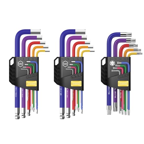 AMTOVL Hex Keys Set - Allen Key Set & Torx Key Set, Metric/Imperial | 27PCS Allen Wrench Set Long Arm Ball Head Design with T-Handle Color Coding 1.5-10mm, T10-T50, 1/16-3/8 - style: 007 - 27PCS Allen wrenches sets