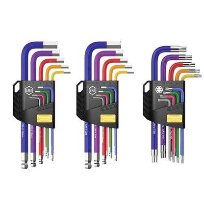 AMTOVL Hex Keys Set - Allen Key Set & Torx Key Set, Metric/Imperial | 27PCS Allen Wrench Set Long Arm Ball Head Design with T-Handle Color Coding 1.5-10mm, T10-T50, 1/16-3/8 - style: 007 - 27PCS Allen wrenches sets