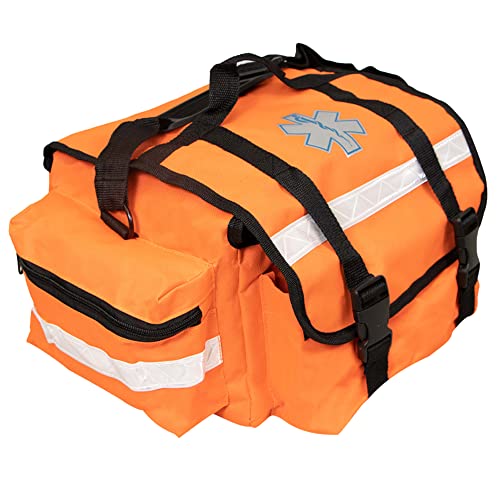 Primacare KB-RO74-O First Responder Trauma Bag, 17" x 9" x 7", Orange — EMT/EMS Medical Supply Organizer with Padded Dividers, Multiple Compartments, Side Pockets, Reflective Strip, Durable Design - color: Orange, size: 17"x9"x7"