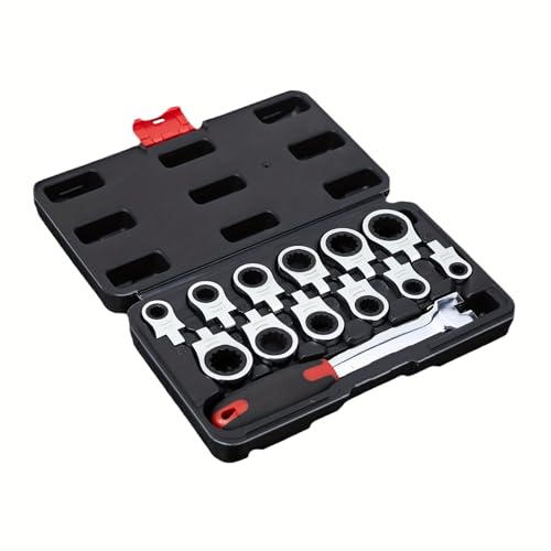 Flex Head Ratcheting Wrench set, 12 in 1 Exchangeable Ratchet Set, 8-19mm Metric & SAE Combination Wrench Set for Auto, Mechanic Flexible Wrench Kit, Auto Repair Tools for Men