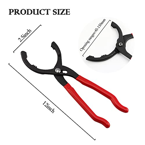 Salior 12'' Oil Filters Removal Specialty Tool Oil Filter Wrench,3-Position Adjustable+15°Bent Angle Head Design Oil Filter Pliers For 45-150mm Engine Filters,Conduit,Fittings, Red