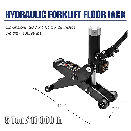 Hydraulic Forklift Jack 5 Ton (10,000 lb) Capacity, Dual Position Forklift Service/Hydraulic Floor Jack Black for Truck Tractor, Lifting Range 2.76"-28.74"