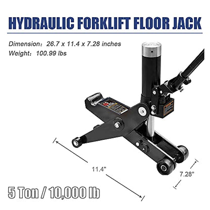 Hydraulic Forklift Jack 5 Ton (10,000 lb) Capacity, Dual Position Forklift Service/Hydraulic Floor Jack Black for Truck Tractor, Lifting Range 2.76"-28.74"