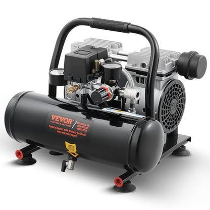 VEVOR Air Compressor, 1 Gallon Steel Tank, 1HP 1.5CFM @ 90PSI Oil Free Air Compressor & Max. 120PSI Pressure, 78dB Ultra Quiet Portable Compressor for Auto Repair, Tire Inflation, Spray Painting, 120V - size: 1 Gallon