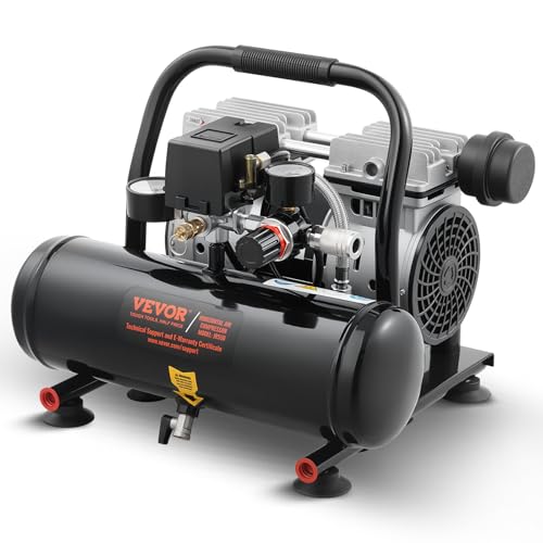VEVOR Air Compressor, 1 Gallon Steel Tank, 1HP 1.5CFM @ 90PSI Oil Free Air Compressor & Max. 120PSI Pressure, 78dB Ultra Quiet Portable Compressor for Auto Repair, Tire Inflation, Spray Painting, 120V - size: 1 Gallon