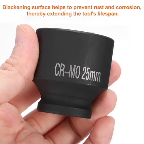 HARFINGTON 2pcs 4 Point Square Socket 1/2" Drive 25mm Metric Square Impact Socket CR-MO Blackening Standard Wheel Sockets Pneumatic Socket Tool for Auto Repair Mechanical Maintenance Home Use - size: 25mm