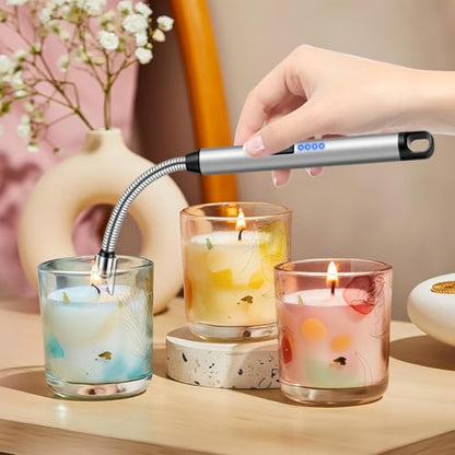 Upgraded 2 Pack Electric Candle Lighter with 360° Flexible Neck & Safety Lock, Windproof USB Rechargeable Flameless Arc Long Lighters for Grill, BBQ, Camping, Fireplace, Stove (Rose Gold & Silver) - color: Silver & Rose Gold