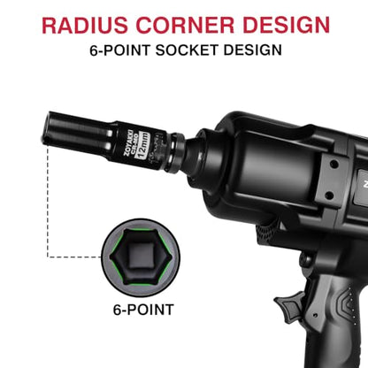 1/2" Drive 12mm Deep 6 Pt CR-MO Metric Impact Socket for Axle Nuts - size: 12mm, style: 1/2" Drive Deep