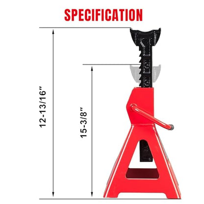 BIG RED T46202 Torin Steel Jack Stands: 6 Ton (12,000 lb) Capacity, Red, 1 Pair - size: 6 Ton, style: Basic Style