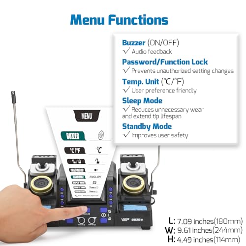 WEP 982D-II 2-In-1 Micro Soldering Kit with Type-210 and 245 Micro Soldering Iron; Automatic Calibration, Adaptive Display Mode, 3 Pre-set Channels, Dynamic LCD Display, Automatic Sleep Mode and More