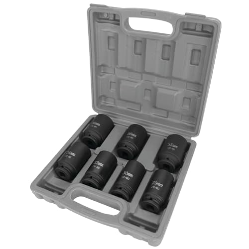 Performance Tool W89323 Axle Nut Socket Set, 1/2" Drive (7 Pieces) - Chrome Molybdenum Steel, Extra-Deep Sockets, Fits Various Domestic and Import Vehicles, Storage Case Included - style: 7 Pc. 1/2" Dr. Axle Nut Socket Set
