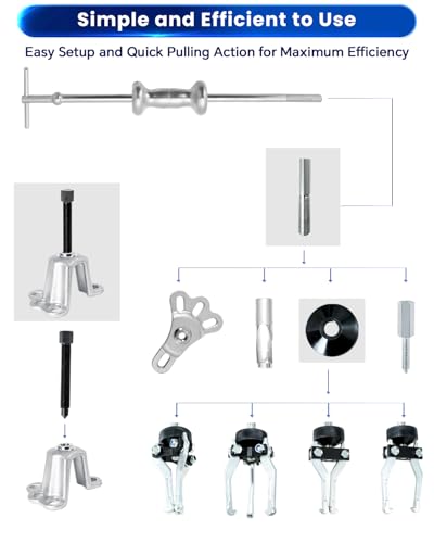 ATPEAM 9-Way Slide Hammer Puller Set | Front Wheel Hub Bearing Remover & Rear Wheel Axle Hub Dent Shaft Puller Tool Kit - size: 19pcs Polished Chrome Finish Slide Hammer