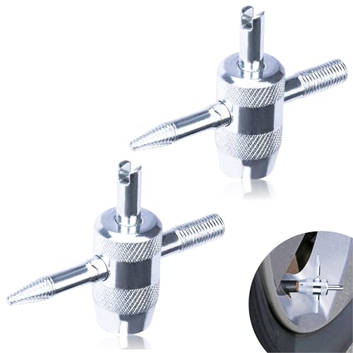 ecocstm 2 PCS 4-Way Tire Valve Stem Removal Tool, 4-in-1 Valve Core Removal Tool, Multifunctional Tire Valve Tool, Valve Stem Core Puller for Car Motorcycle Bicycle Tire Repair Replace