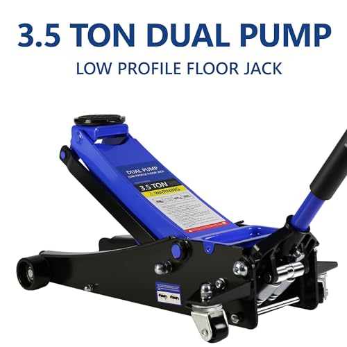 Heavy Duty Hydraulic Floor Jack, Low Profile, Steel Racing Jack w/2 Piston Quick Lift Pump, 4"-21" Lift, 3.5 Ton (7000lb) Capacity, Blue - color: Lift 4"-21" 3.5 Ton(7,000lb) Blue Steel