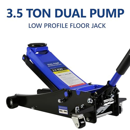 3.5 Ton Low Profile Floor Jack, Heavy Duty With Dual Pistons Quick Lift Pump, Steel Car Adjustable Height 4"-21", Hydraulic Trolley 7000 LBS Capacity, Blue - color: Blue - 3.5 Ton(Dual Pump), Lift 4"-21"