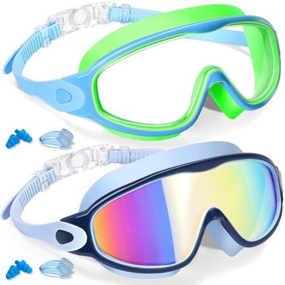 Keary 2 Pack Kids Swim Goggles for 3-15 UV Protection Anti-Fog Pool Water Swimming Goggles for Boys Girls Youth Toddler - color: Blue & Green