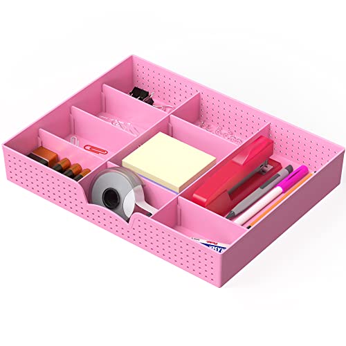 Simple Houseware Drawer Organizer Tray, 9 Adjustable Compartments, Pink | For Office, Makeup, and Craft Drawer or Desktop Storage - color: Pink, size: 1 Pack