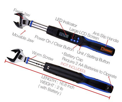 Digital Torque Wrench, Stainless Steel, 2.21 - 44.24 ft-lbs