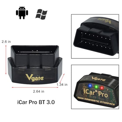 Vgate iCar Pro BT3.0 OBD2 Scanner Bluetooth Code Reader Diagnostic Scan Tool for Android & Windows Compatible with ELM327 Adapter - size: iCar Pro 3.0-Android & Windows