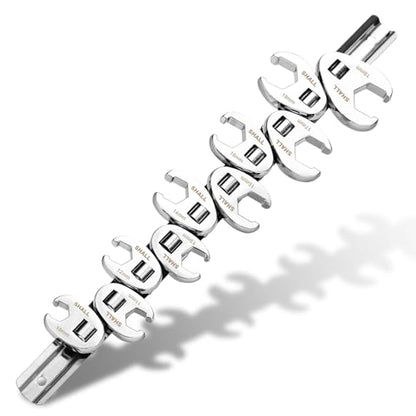 SHALL 3/8" Flare Nut Wrench Set, 10-Piece Metric Crowfoot Flare Nut Tool Kit for Nut Removal, 10-19mm, Clip-on Organizer, Tools for Mechanics, Access Fasteners in Tight Spaces