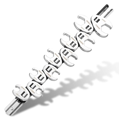 SHALL 3/8" Flare Nut Wrench Set, 10-Piece Metric Crowfoot Flare Nut Tool Kit for Nut Removal, 10-19mm, Clip-on Organizer, Tools for Mechanics, Access Fasteners in Tight Spaces