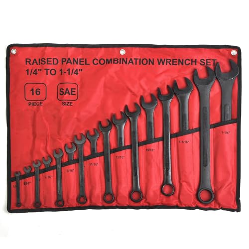 16 Piece SAE Combination Wrench Set, 1/4" to 1-1/4" SAE Wrench Set with Roll Up Pouch