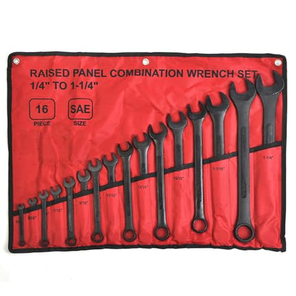 16 Piece SAE Combination Wrench Set, 1/4" to 1-1/4" SAE Wrench Set with Roll Up Pouch