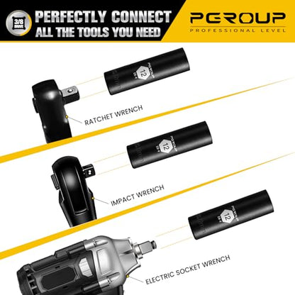 3/8” Drive Deep Impact Socket, Metric(12mm socket), 6-Point, Cr-V Steel With Black Manganese Phosphate Coating - size: 12 mm