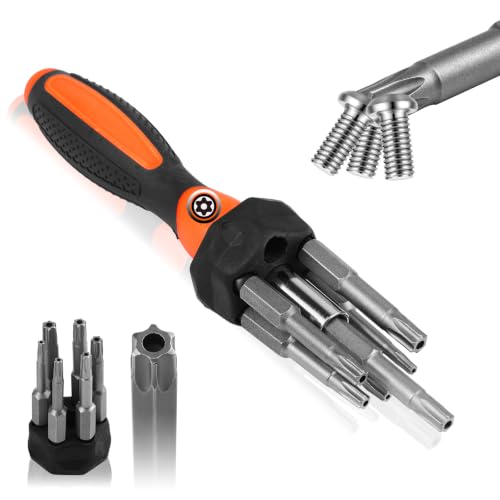 7PCS Multi Screwdriver Tool All in One with Torx Security Star Bits Set Screwdriver Magnetic S2 Alloy Steel With 1/4" Hex Shank（50mm）TT10 TT15 TT20 TT25 TT27 TT30 - color: 7pcs-torx, size: 6 point
