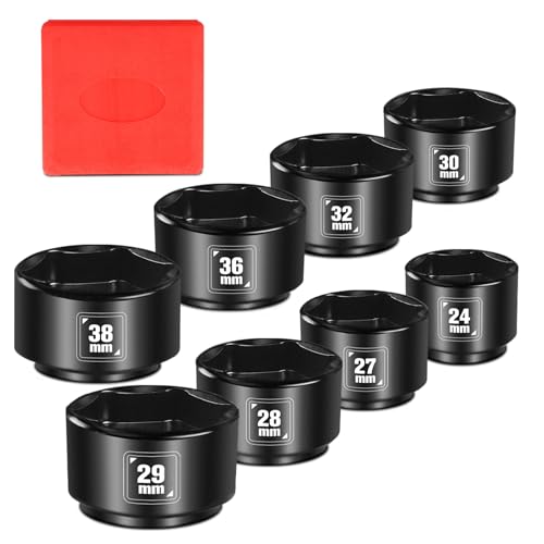 BLACKROBOT 8 Pieces 3/8” Drive Low Profile Oil Filter Socket Set, Metric Size 24mm 27mm 28mm 29mm 30mm 32mm 36mm 38mm, Chrome Vanadium Steel, 6 Point, Oil Filter Cap Remover and Installer Tool Set