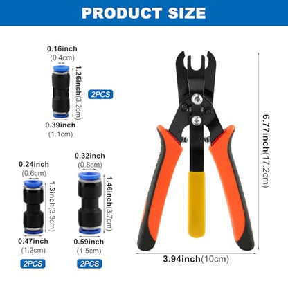 Air Line Removal Tool Kit, Air Hose Connector Removal Tool with 6 Blue Push to Connect Fittings 4mm 6mm 8mm, Carbon Steel Hose Disconnect Pliers for 1/4" & 5/16" Fittings