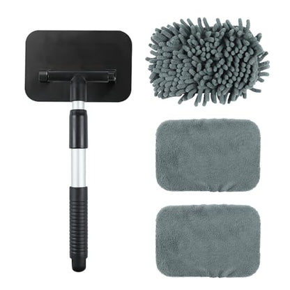 Car Windshield Cleaner Tool, Vehicle Windshield Window Cleaner with Extendable Handle & 3 Different Reusable Pads, Universal Auto Window Glass Cleaning Kit for Car SUV Truck (Rectangular) - size: Rectangular