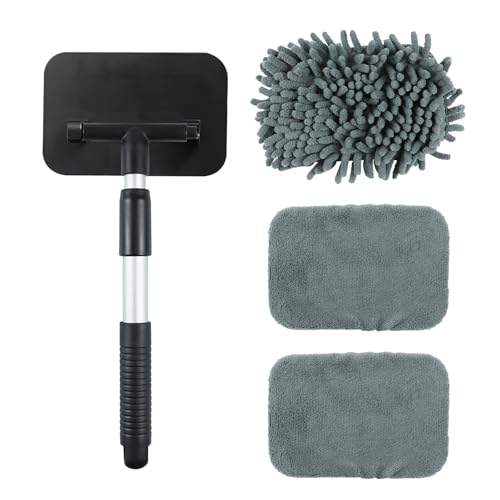 Car Windshield Cleaner Tool, Vehicle Windshield Window Cleaner with Extendable Handle & 3 Different Reusable Pads, Universal Auto Window Glass Cleaning Kit for Car SUV Truck (Rectangular) - size: Rectangular
