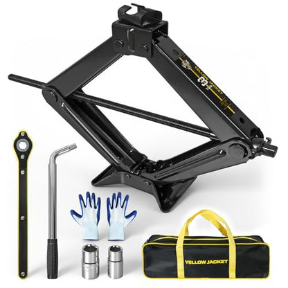 YELLOW JACKET Scissor Car Jack 3 Ton Tire Changing Kit with Lug Wrench, Emergency Kit Scissor Jack for Car - size: 3 TON