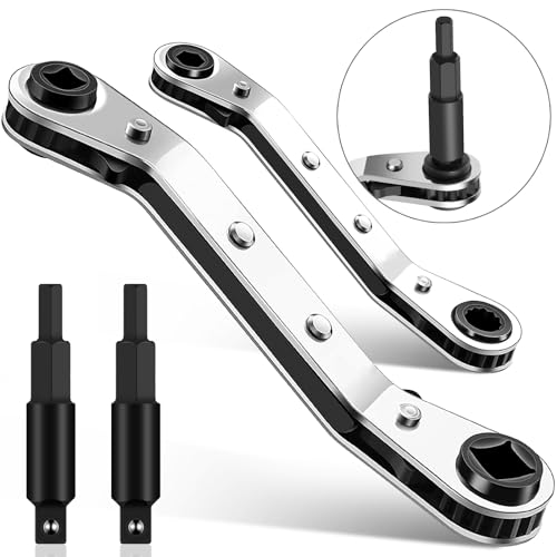 2pcs HVAC Service Wrench Set, 3/16" to 3/8" & 5/16" x 1/4", HVAC Tools with 2 Hex Bit Adapters for Air Conditioning and Refrigeration Equipment Repair - style: 2 Wrench + 2 Hexagon Bit