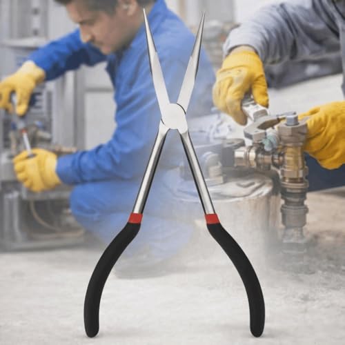 11 Inch Long Reach Needle Nose Pliers - Non-Slip Grip Straight Needle Nose Pliers for Mechanics, Electricians, Fishing and Home Repairs