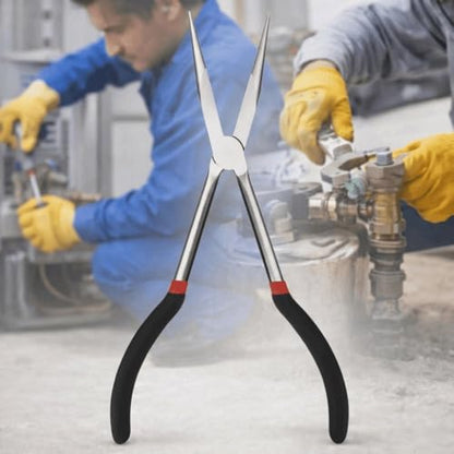 11 Inch Long Reach Needle Nose Pliers - Non-Slip Grip Straight Needle Nose Pliers for Mechanics, Electricians, Fishing and Home Repairs