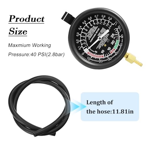 Car Fuel Pump and Vacuum Tester Gauge, 9PCS Vehicle Carburetor Pressure Diagnostics Leakage Tool Kit, Automotive Fuel Pump Testing Meters, Universal for SUV Sedan Truck