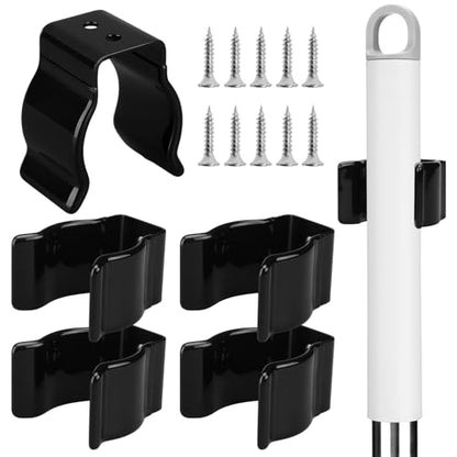5 Pack Spring Clip Broom Clip with Screws for 1 1/2-1 7/8 Inch Diameter Black Manganese U Shape Steel Clips Holder Bracket for Tools Rakes and Flashlight Pipe Tool Holder Wall Garage Garden - size: 1 1/2-1 7/8 Inch
