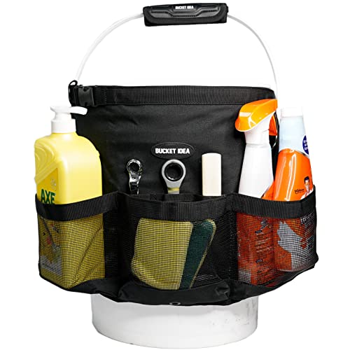 KUNN Car Wash Bucket Tool Organizer for 5 Gallon Bucket with Towel Holder Ring,Soap Pockets Cleaning Bucket Organizer Water-Resistant Mesh Pockets for Clean Supplier,Car Wash Supplier Black - color: black