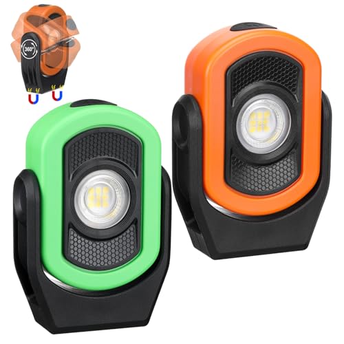 Retisee 2 Pack 780 Lumens Magnetic Work Light USB Rechargeable LED Flashlight Portable Mechanic Light for Car Repair Emergency Lighting Mechanics Workshop Inspection(Orange, Green-2pk) - color: Orange, Green-2pk, size: 780 Lumens