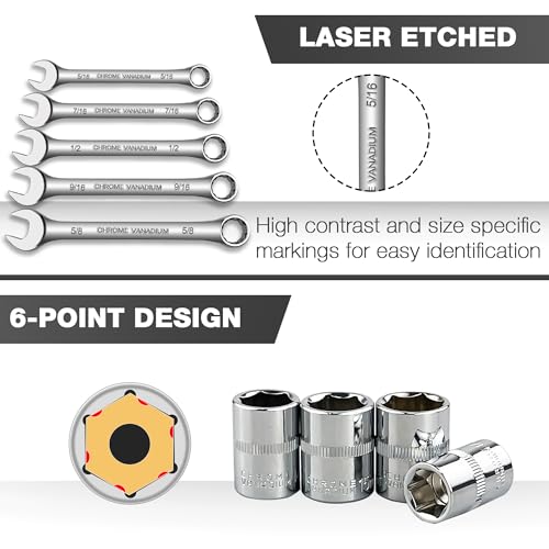 EACELIY 122Pcs 1/4" & 3/8” Drive Impact Socket Set, Ratchet Socket Wrench Set with Extention Bar, Adapter, Screw Bits,Drive Bit Holder, Spark Plug Socket,CR-V - size: 122PCS 1/4&3/8inch