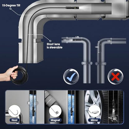 Dual Lens Endoscope – 1080P Borescope with 32.8FT Cable & 4.3" Screen | 7.9mm IP67 Waterproof Probe, 8 LED Lights, Semi-Rigid Cable, Ideal for Sewer & Auto Inspection, Tools & Accessories - size: 32.8FT, style: Dual Lens