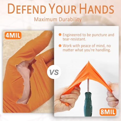 PROMEDIX P Heavy Duty Nitrile Gloves with Diamond Texture 8 Mil Latex Free Powder Free Industrial Disposable Glove - color: Orange, size: Medium