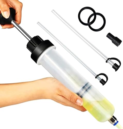Car Power Steering Fluid Extractor, 200cc Oil Suction Pump, Manual Extraction Oil Syringe with 2 Hoses, Universal for Most Cars (White)